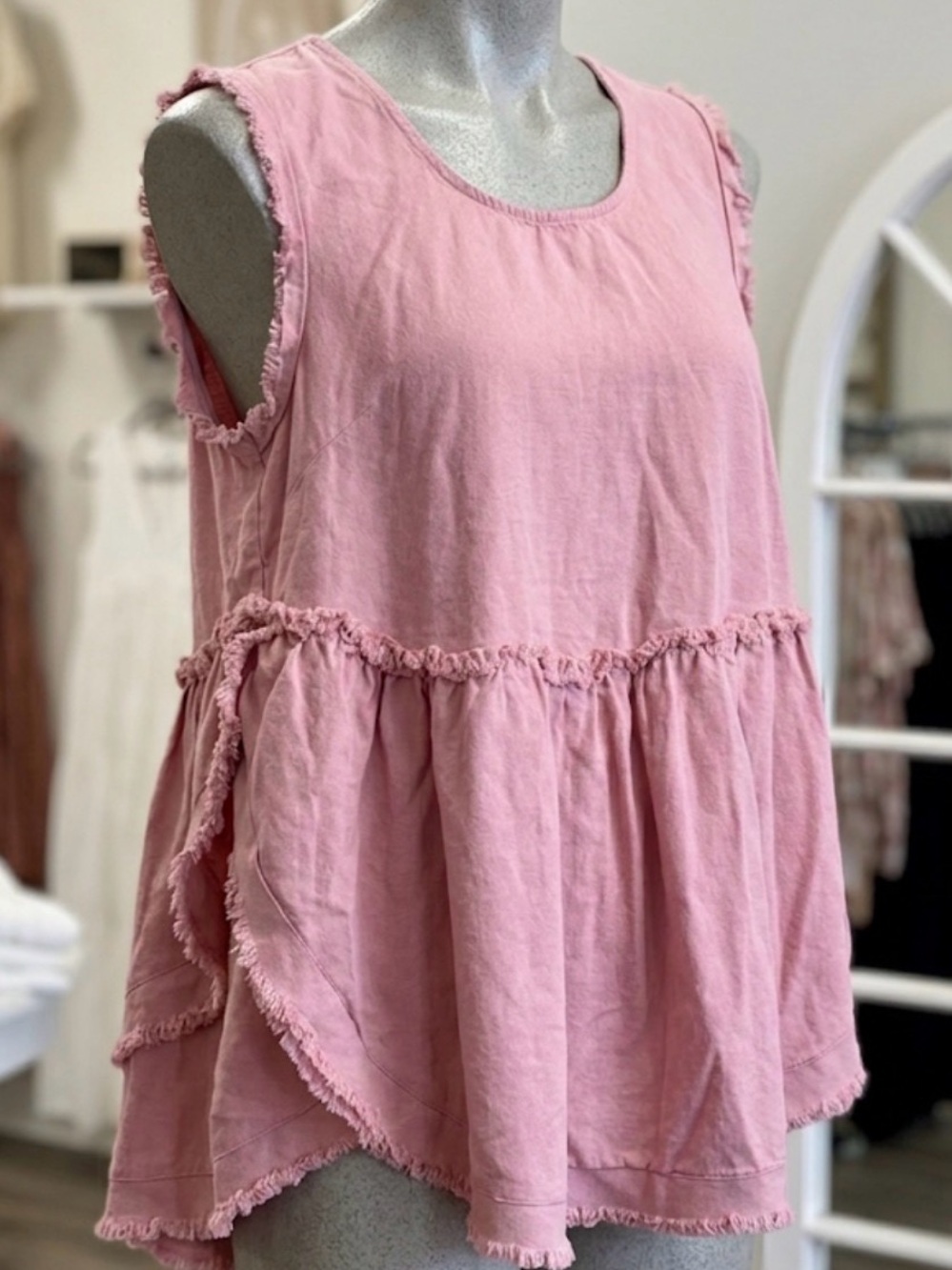 Women’s bohemian frayed tiered  lagenlook blouse Size S.